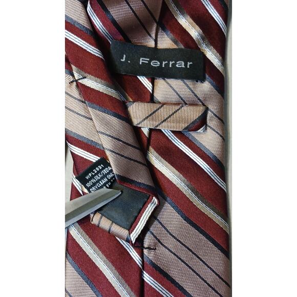 Lot of 2 J FERRAR 100% SILK Ties Diagonal Striped Red & Maroon/Copper/Gray - Picture 3 of 3